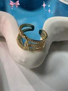 1pc Simple Fashionable Micro Inlaid Zirconia Ring 5ICZ - Silver - View 7