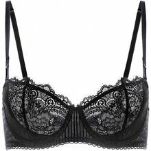 Women's Sexy Lace Push Up Plus Size Bra Sheer Balconette Underwire Unlined - 黑色睫毛蕾絲 - 查看 1