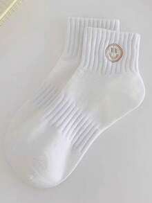 1 Paar/3 Paar/5 Paar Damen einfache Mode weiße lächelnde Gesichts Knöchelsocken