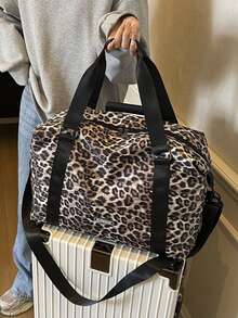 1 szt. Modna, swobodna torba podróżna w stylu uniwersyteckim, lekka i poręczna, składana, o dużej pojemności, z nadrukiem w panterkę, z oddzieleniem na rzeczy suche i mokre. Można nosić jako torbę na ramię lub przez ramię, a także z przenośną walizką. Szczególnie przydatna w podróżach służbowych i na wakacjach. Torba sportowa na siłownię. Torba podróżna, bagaż, na wakacje, wielofunkcyjna torba podróżna, unisex, torby weekendowe. - Brązowy - Zobacz 6