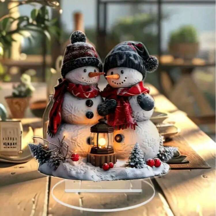 1個 ボヘミアン調 アクリル製 雪だるまオーナメント - テーブルトップ 雪だるまテーマの装飾品、多目的アクリクラフト、自宅、オフィス、寝室、カフェに適しています - クリスマスの雪だるまの装飾、ホリデーギフト - マルチカラー - 見る 2