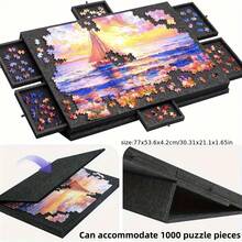1 Set Puzzle Mat, Holds Up To 1000 Pieces, Includes Tilted Puzzle Board, 2-In-1 Stand & Cover, Lightweight Puzzle Board, 6 Drawers, Adult Portable Felt Puzzle Storage Table - Multiple Sizes Available