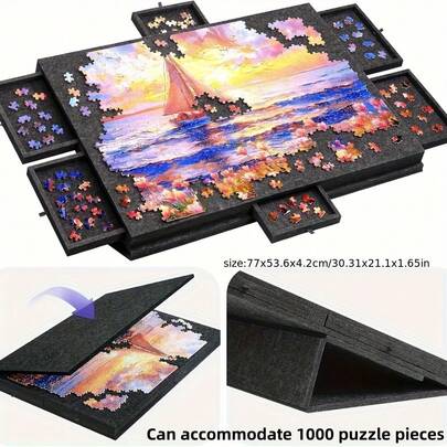 1 conjunto de tapetes de quebra-cabeça, comporta até 1000 peças, inclui tabuleiro de quebra-cabeça inclinado, suporte e capa 2 em 1, tabuleiro de quebra-cabeça leve, 6 gavetas, mesa de armazenamento de quebra-cabeça de feltro portátil para adultos - vários tamanhos disponíveis