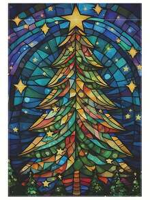 1 Peça Bandeira de Jardim Dupla Face Árvore de Natal Colorida - Poliéster Durável, Ótima para Decorações de Casa e Quintal, 30 x 45 cm, Não Inclui Mastro