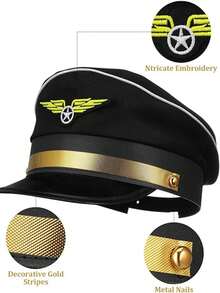 1顶可调节船长帽，游艇、游轮、飞行员服装配饰，适合万圣节、游轮派对、航海主题装饰 - 多色 - 查看 3