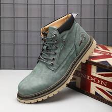 Men's Leather Chukka Boots | Lace-Up Ankle Boots For Men | Casual Comfort Boots - màu xanh lá - Xem 3