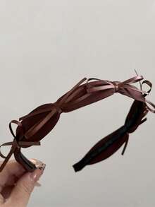 1件棕色细丝带蝴蝶结发箍，优雅法式发饰，发圈