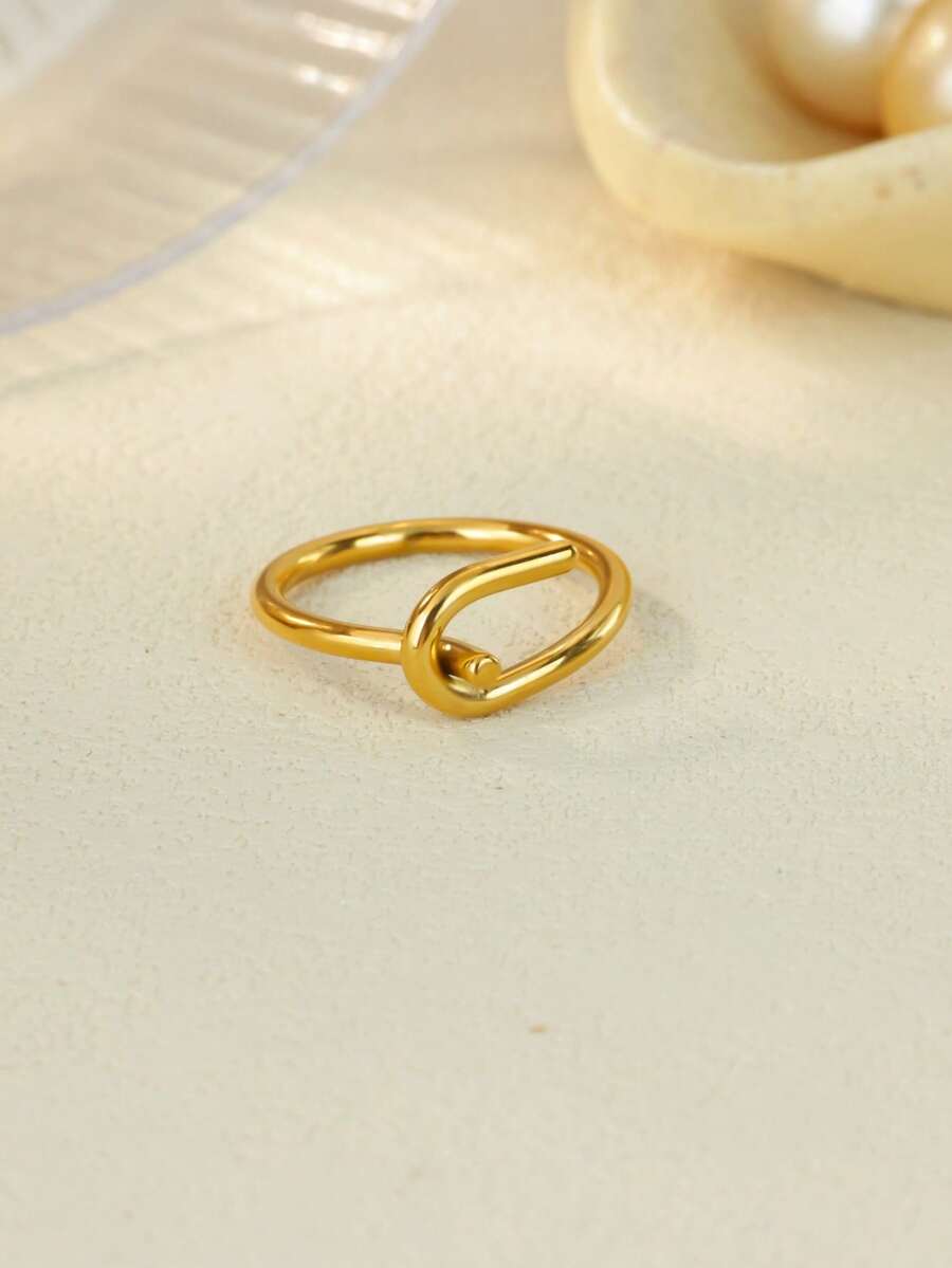1 PC Geometric Hook Rings For Women Stainless Steel Gold Color Ring 2025 New Party Wedding Couple Jewelry Gift