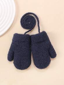 1 Pasang Sarung Tangan Bayi Warna Polos Tebal Bahan Fleece Hangat Musim Dingin Anti-Beku dengan Tali Pengikat untuk Bayi Laki-laki dan Perempuan - 1Pair - View 11