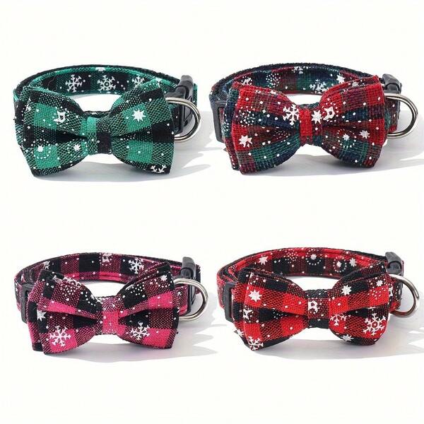 Collare per animali domestici con fiocco rimovibile, fibbia di regolabile, adatto per cani di taglia media e grande, per Natale
