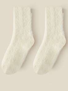 10pcs/5 Pairs Women's Super Soft Plush Socks - Comfortable Mid-Calf Design, Solid Color Styles Bring Double Warmth And Comfort, Mink Plush Socks, Mid-Calf Autumn/Winter Warm Socks, Thickened Fluffy Black And White Postpartum Sleep Fuzzy Socks