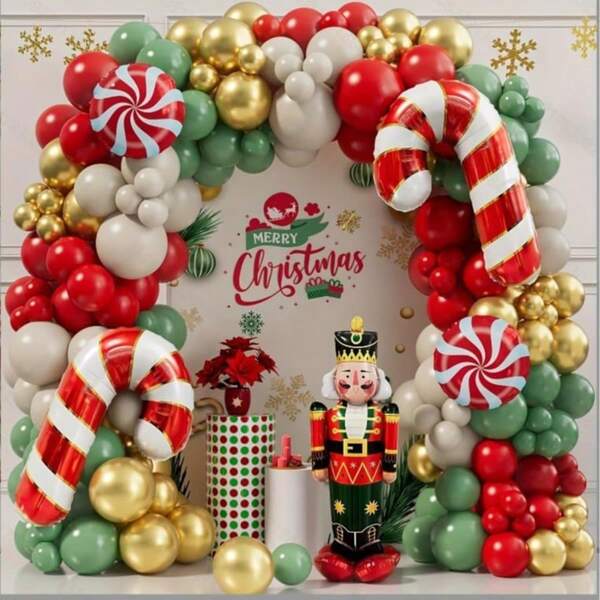 Christmas Balloon Garland Arch Kit 126PCS Red Sage Green Gold White Sand Balloons Candy Balloon Cand Cane Balloons For Christmas Party Decorations Supplies