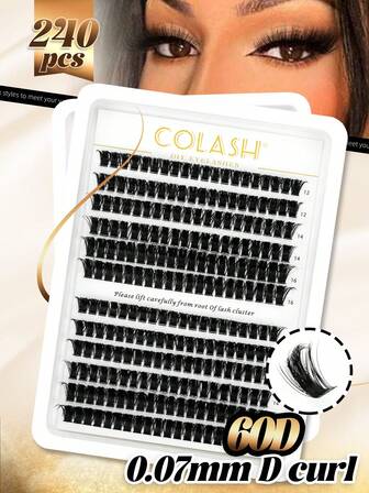 Colash 60p C/D 240PCS 全新簇绒睫毛浓密带中心柱睫毛眼睫毛增长工具化妆工具自然纤长仿貂毛眼角增长款式适合宴会、郊游、聚会、圣诞节