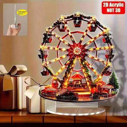 1 Stück Acryl Riesenrad Deko - Weihnachtsbaum Thema Tischaufsteller mit Ständer - vielseitige Heim- und Bürodekoration - ideales Weihnachtsgeschenk