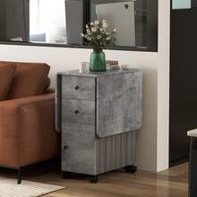 HOMCOM Mesa Plegable de Comedor, Mesa de Cocina Plegable, con Ruedas, Alas Abatibles, 2 Cajones, Estante y Armario, Hasta 6 Personas, para Salón, Espacio Pequeño, 120x60x76,5 cm, Gris