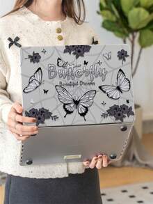 1 Piece, Vintage Butterfly, Blue Cute Kitten Print Transparent Ultra-Thin Acrylic Laptop Sleeve, Featuring Floral Pattern, Matte Anti-Fingerprint, Full-Wrap Splash-Proof, 3D Shockproof, 3D Cooling Vents, Compatible With AIR13 2025/Pro 16 M4/M3/M2, Is A Must-Have Laptop Sleeve