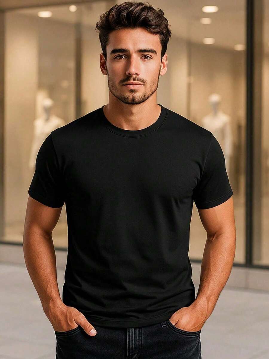 Lalá Men's Peruvian T-Shirt With 40.1 Yarn And Elastane, Imported Basic - Negro - Ver 1
