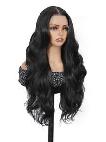 合成耐热 13x6 升级材质柔软丝绸模仿人发波浪发预拔发际线合成高清蕾丝前假发 24 英寸黑锈棕色勃艮第浅棕色合成头发每拔自然发际线日常用于女孩女性角色扮演自然合成柔软假发 - 黑色 - 查看 4