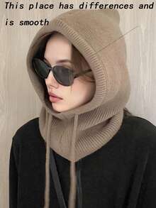 1 pezzo Passamontagna in maglia grigio con coulisse, scaldacollo protettivo da donna adatto per attività all'aperto e sci in inverno