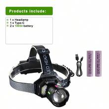 130000流明最强头灯白光/黄光可充电LED头灯可使用12小时露营钓鱼头灯手电筒红外线头灯 - 黑色 - 查看 11