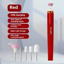 Máquina de taladro eléctrico para esmalte de uñas 5 en 1 con luz, mini portátil, herramientas de arte de manicura eléctrica para removedor de gel - Regalos para mamá, San Valentín, novio, Día de San Valentín, rosa lindo, Día de San Patricio 100mAh