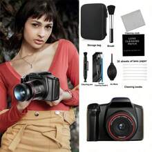 SEREE Digital Camera Photography Kit With 2.4-Inch Screen, 1080P HD, 16x Zoom, 9.88mm Wide Angle, Portable Vlogging Travel Camera, Includes 32GB Card Cleaning Tool, Suitable For Beginners - Một bộ đồ - Xem 6