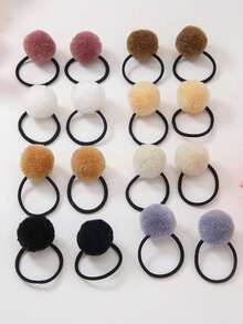 10pcs/Set Toddler Girls' Cute Fuzzy Ball Hair Ties, Random Colors, Princess Hair Accessories, Elastic Hair Bands, Everyday Use