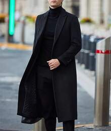 Men's Winter Trench Coat Single Breasted Notched Lapel Peacoat Slim Fit Business Long Jacket Overcoathalloween - màu đen - Xem 2