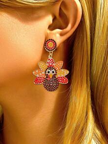 1 Pair Boho Style Simple Cute Beaded Turkey Earrings, Thanksgiving Earrings, Daily Accessories