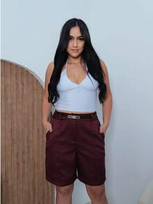 Women's Bermuda Shorts Tailored Social S To GG LARGE SHAPE THE PIECES Simple Elegant Casual Fabric Pocket Button Short Bermeda Daily Holiday Night - 紅木色 - 查看 1