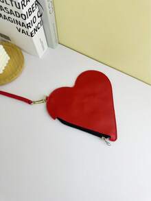 Red Solid Color Minimalist Luxury Heart-Shaped Wristlet Bag, New Heart-Shaped Burgundy Women's Clutch Bag, Lightweight Casual Sweet Style Coin Purse, Small Handbag For Daily Office Use. Suitable For Girls, Female College Students, Beginners And White-Collar Workers. Ideal For Office, University, Work, Business, Commuting, Outdoor Activities, Travel And Outings - Red - View 6