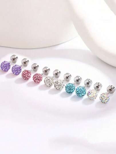 5 أزواج من أقراط الفولاذ المقاوم للصدأ المرصعة بالراين، جميلة وجذابة، مناسبة للارتداء اليومي