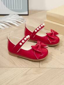 1 par de zapatos de princesa para niñas, con parte superior de cuero brillante, punta redonda, decoración de lazo, lindos y dulces, adecuados para vestidos de princesa, fiestas de cumpleaños, actuaciones, bodas, uso interior y exterior