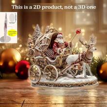 1 pezzo Statua in stile bohémien in acrilico di Babbo Natale e la sua slitta con renne, decorazione natalizia da tavolo multifunzionale per casa, ufficio e regali, include base - Multicolore - Visualizzare 2