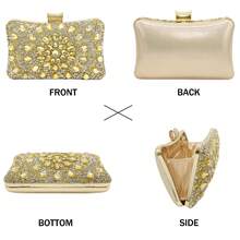 One Luxurious Shiny Sunflower Rhinestone Clutch Bag Box Type Evening Bag Glamorous Party Handbag Romantic Wedding Purse Formal Event Clutch Dance Party Bag Bride Bag Chain Bag,Tready Party Bag & Bride Bag,Tready Bride Bag, Perfect For Party,Wedding, Prom,Dinner/Banquet, Matching With Wedding Dress, Formal Dresses, Prom Dress, Birthday Dress, Party Dress, Essential Wedding Items,Perfectly Matching With Graduation Dress, Prom Dresses, Glamorous Rhinestone Bag - 金色 - 查看 8