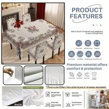 2/4/6/5/7 Pcs Elegant Light Pink Floral Print Elastic Chair Cover & Tablecloth Set, 2pcs (2 Chair Covers), 4pcs (4 Chair Covers), 6pcs (6 Chair Covers), 5pcs (1 Tablecloth + 4 Chair Covers), 7pcs (1 Tablecloth + 6 Chair Covers), Suitable For Indoor/Outdoor, Home Gatherings, Holiday Table & Chair Decor, Washable & Reusable, Non-Fading - Multicolor - View 3
