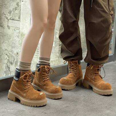 Men's Yellow Boots Thick Sole Height Increasing British Style Casual Chunky Boots