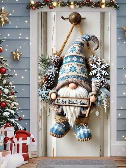 1 Winterwunderland Zwerg Türbanner - Polyester multifunktionale Weihnachts- und Neujahrswinter-Dekoration, ohne Strom, geeignet für Erntedankfeste, Geburtstage, Feiertage, Outdoor-Dekoration für Zuhause