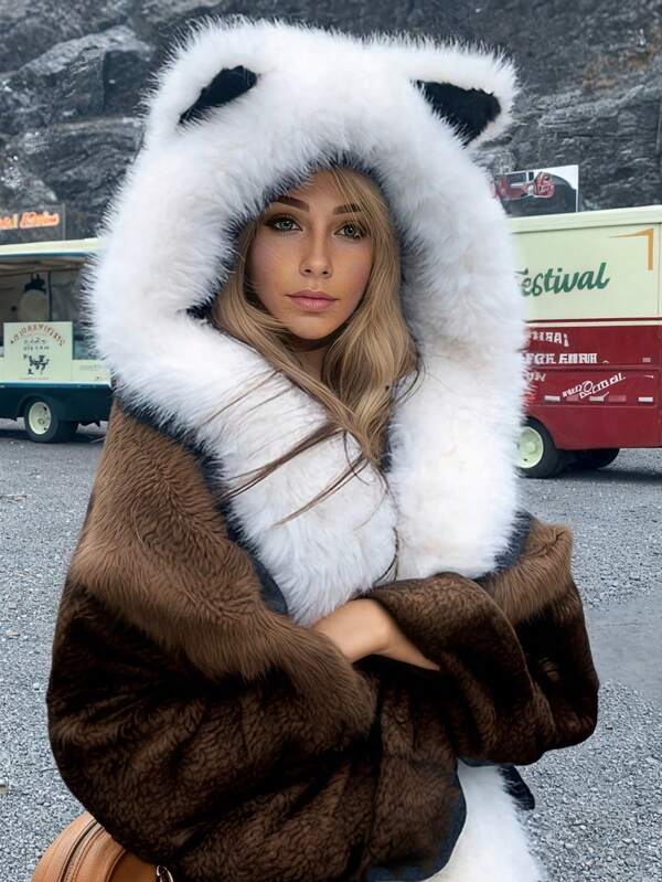 1pc Soft Plush Cat Ear Hat With Integrated Scarf, Unisex Winter Warm Fashion, Lightweight Knitted, Snap Closure, Suitable For Singles Party, Fuzzy Fox Hat, Autumn/Winter Bomber Hat With Scarf, Cute Bear Hat For Cycling Autumn Outfits