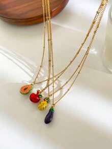 Monlansher New Fashionable Women's Stainless Steel Pendant Necklace, Fruit Element Personalized Design, Minimalist Versatile Daily Wear Layered Stainless Steel Necklace For Women - Gold - View 13