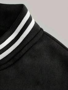 Women's Spring And Autumn Baseball Jacket, Casual Color Matching Design, Suitable For Outdoor Sports, Versatile Coat, Casual Loose Jacket And Baseball Jacket, Spring, Autumn And Winter, Plus Velvet For Warmth - màu đen - Xem 4