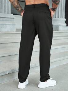 Plus Size Men's Solid Color High Waist Pockets Straight Loose Casual Pants