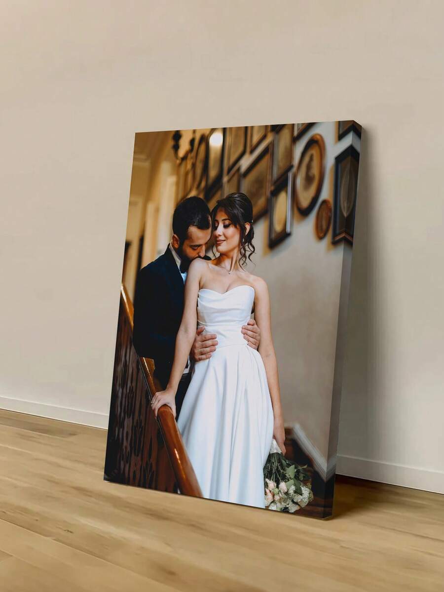 1pc Customized Canvas Wall Art, Personalized Framed Canvas Painting, Wedding Memento Decor, Anniversary Gift, Customizable Picture Photo Framed Wall Art, Core Memory Home Decor