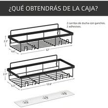 - Organizador De Ducha De Esquina, Paquete De 3 Organizador De Ducha Negro Mate Con Adhesivo De Succin Y 12 Ganchos, Organizador De Ducha De Acero Inoxidable Resistente a La Oxidacin - borde recto - Ver 7
