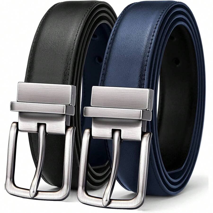 Men's Reversible Adjustable Belt - 1.25" Cut For Fit, 2 Sides In 1 Belt, Ideal For Gifts - 黑色/紫藍色3022 - 查看 1