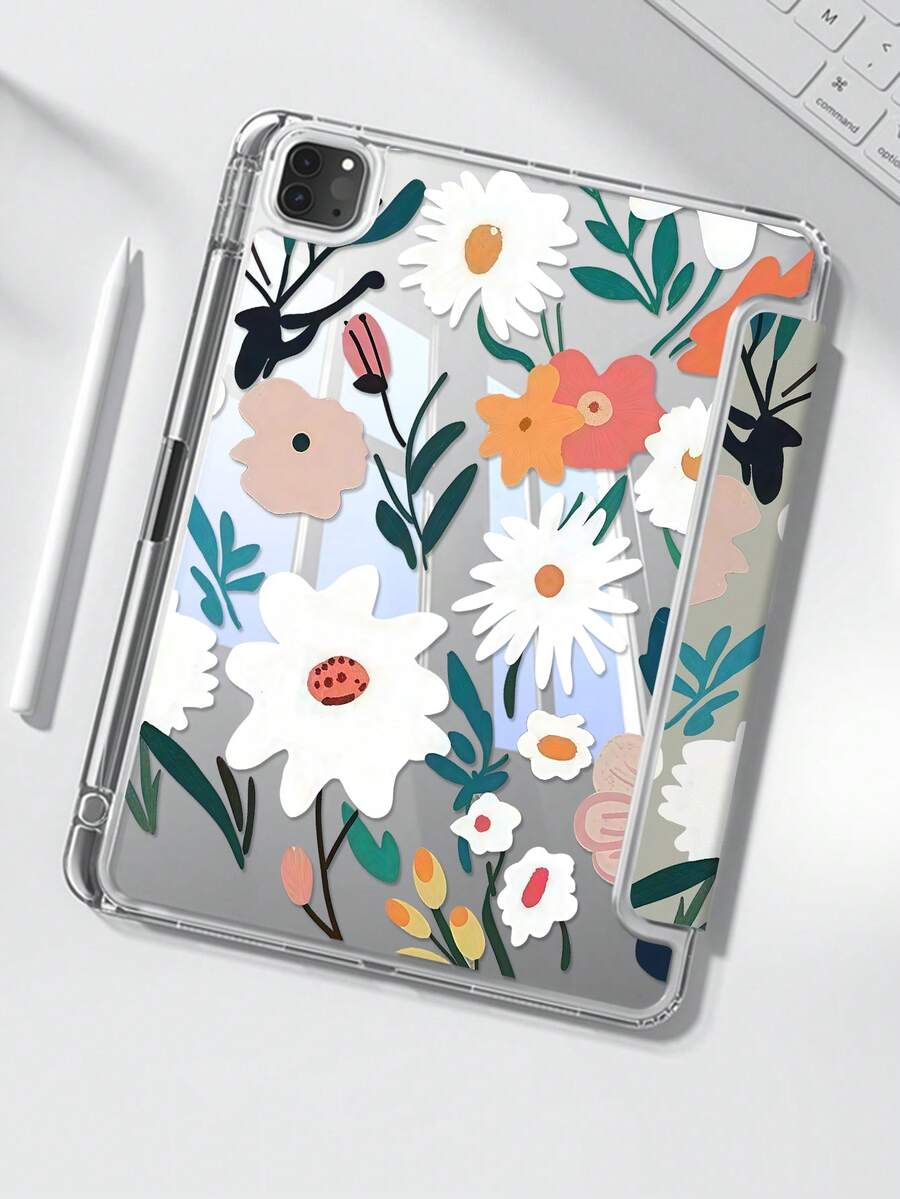 The Beautiful And Cute Cartoon Flower, Grass And Fallen Leaf Double-Sided Painted Acrylic Transparent Crystal Back Cover Is Shockproof And Suitable For IPad 7th Generation, 8th Generation (10.2 Inches) And 10th Generation. It Has A Built-In Pen Slot And Supports Sleep And Wake-Up Functions/Multiple Folding Stand Methods. These Are Halloween Gifts And New Year Gifts