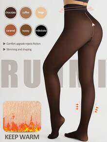 Women's High-Waist Fake Sheer Fleece-Lined Tight Leggings - Non-See-Through, Stretchy Comfortable, Tummy-Control & Butt-Lifting, Warm For Cold Weather Layering, Durable - Chocolate - View 1