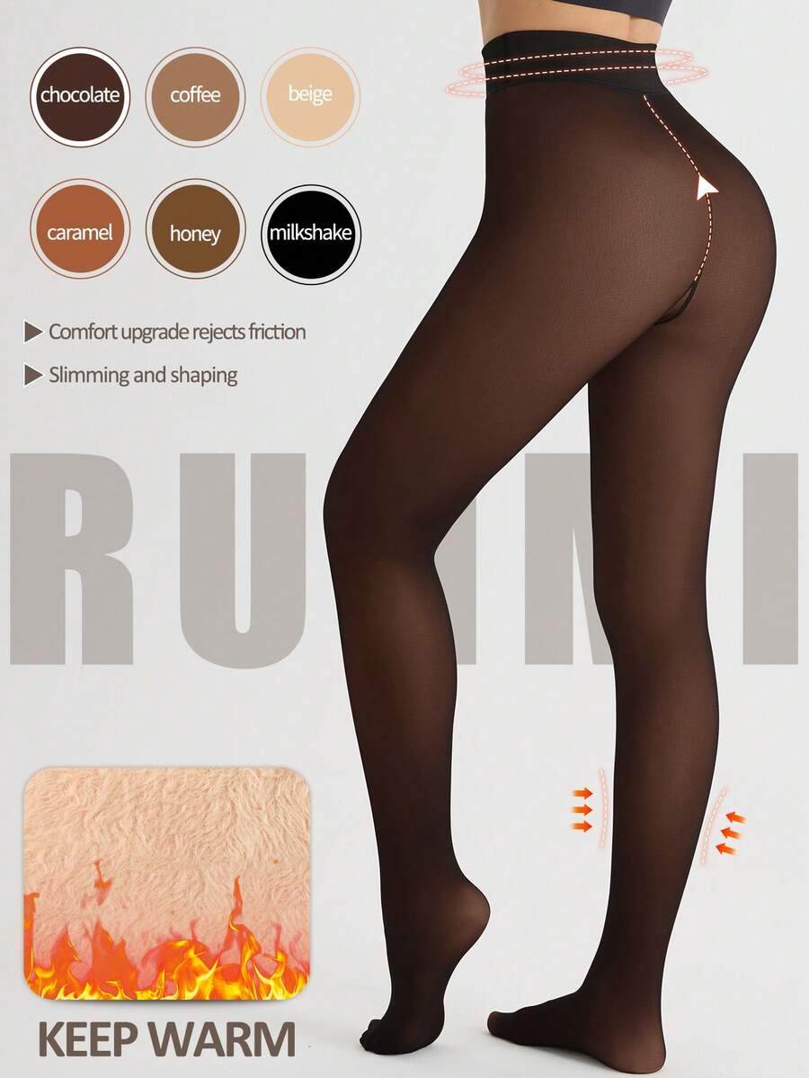 Women's High-Waist Fake Sheer Fleece-Lined Tight Leggings - Non-See-Through, Stretchy Comfortable, Tummy-Control & Butt-Lifting, Warm For Cold Weather Layering, Durable - Chocolate - View 1