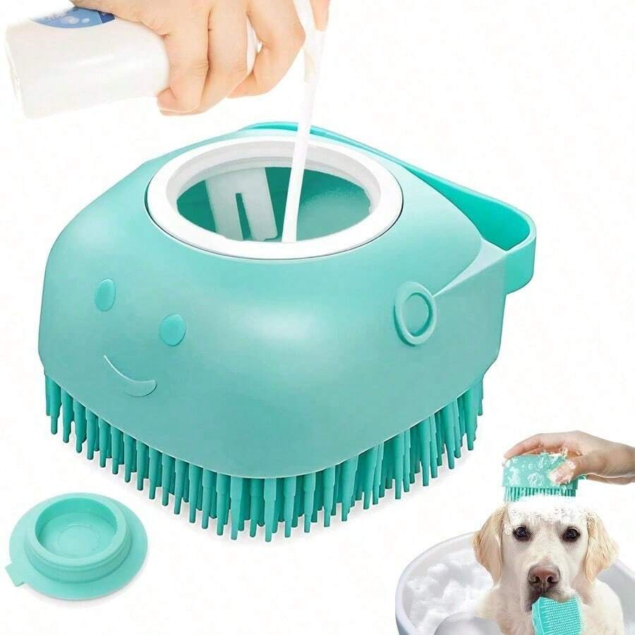 1pcs Generic Pet Dog Bath Brush Gentle Soap Dispenser Massaging Bath Grooming Soft Silicone - Màu Hồng San hô - Xem 1
