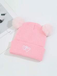 1 pieza Gorra de béisbol de punto con bordado de doble corazón para niños, un sombrero de invierno cálido para niños, adecuado para que las niñas lo usen a diario y como regalo, también adecuado para que los bebés lo usen